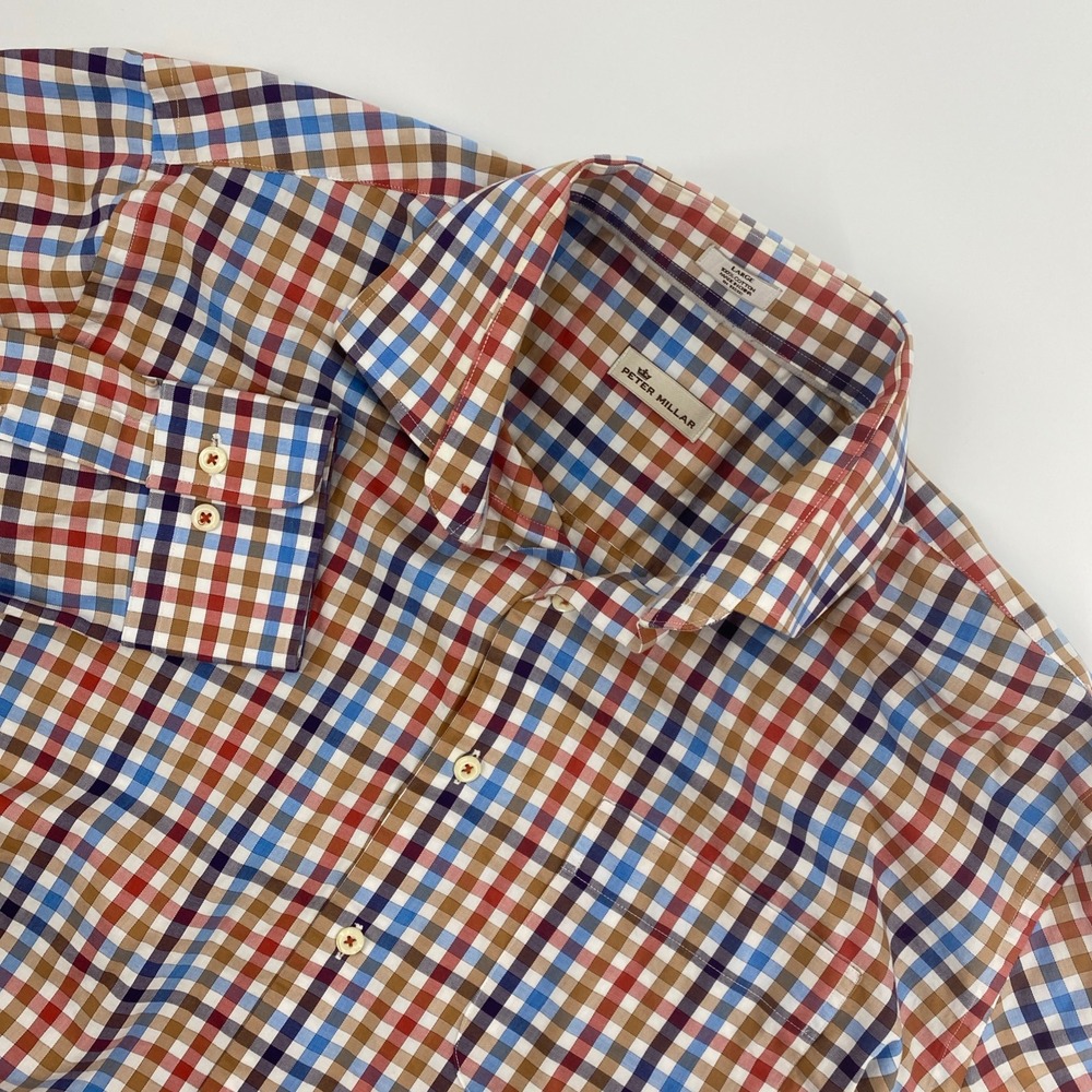 Peter Millar Shirt Mens Large Multi Color Tattersall Check Preppy Business Plaid